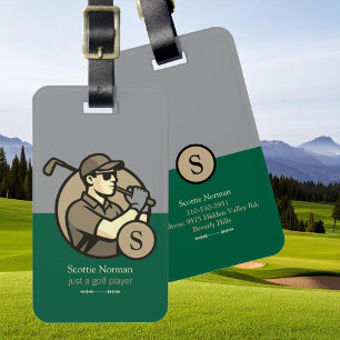 Cool Golfer with Golf Clubs Elegant Green Luggage Tag