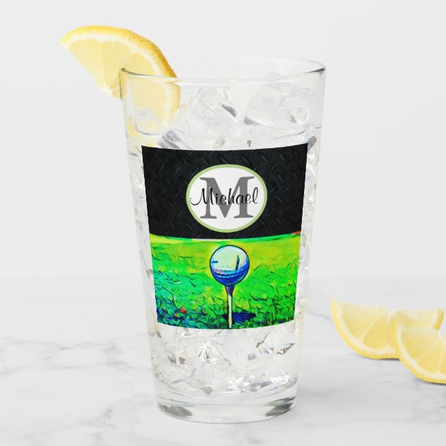 Cool Golfing Name Monogram Black Sports Hobby Men Glass (Front Ice)