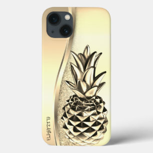 Cool Goold Glitter Metallic Pineapple Tropical iPhone 13 Case