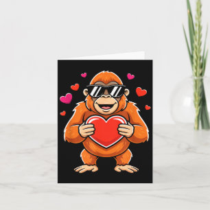 Cool gorilla holding heart valentine ape kids boys card