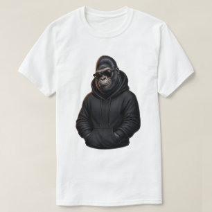 Cool Gorilla Wearing Black Hoodie Graphic T-Shirt