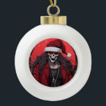 Cool Goth Punk Skull Anime Santa Demon Ceramic Ball Christmas Ornament<br><div class="desc">A cool goth / punk / rock / grunge style skull head Santa Claus in anime cartoon style. He has a Santa hat, long chains, and a classy red leather jacket. You can see his strong, muscular pecks through his black shirt. He has a creepy, eerie red glow in his...</div>