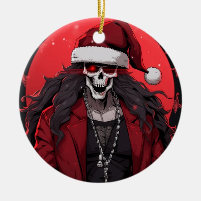 Cool Goth Punk Skull Anime Santa Demon Ceramic Tree Decoration (Front)
