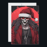 Cool Goth Punk Skull Anime Santa Demon Holiday Card<br><div class="desc">A cool goth / punk / rock / grunge style skull head Santa Claus in anime cartoon style. He has a Santa hat, long chains, and a classy red leather jacket. You can see his strong, muscular pecks through his black shirt. He has a creepy, eerie red glow in his...</div>