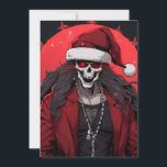 Cool Goth Punk Skull Anime Santa Demon Holiday Card<br><div class="desc">A cool goth / punk / rock / grunge style skull head Santa Claus in anime cartoon style. He has a Santa hat, long chains, and a classy red leather jacket. You can see his strong, muscular pecks through his black shirt. He has a creepy, eerie red glow in his...</div>