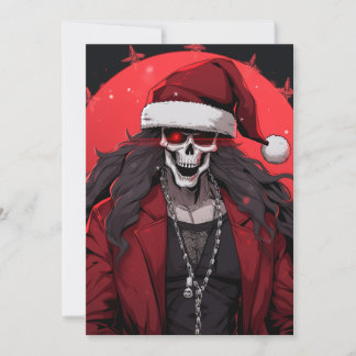 Cool Goth Punk Skull Anime Santa Demon Holiday Card