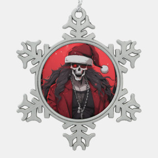 Cool Goth Punk Skull Anime Santa Demon Snowflake Pewter Christmas Ornament