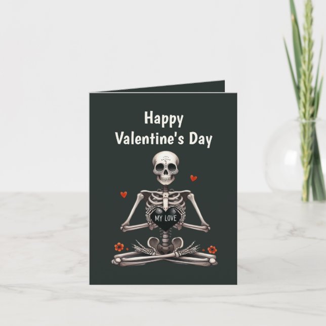 Cool Gothic add message Valentine skeleton Holiday Card (Front)