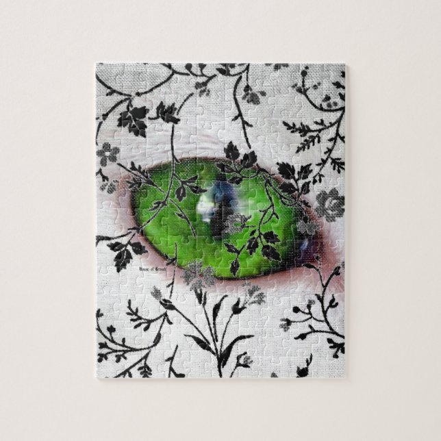 Cool Gothic Floral Girly Eye of Cat Jigsaw Puzzle (Vertical)