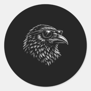 Cool gothic raven sunglasses vintage ink retro classic round sticker