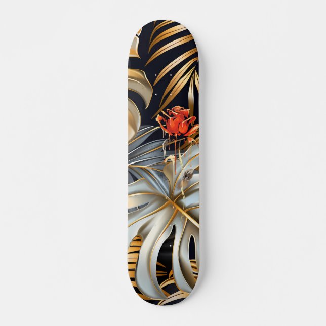 Cool Gothic Red Rose Jungle Foliage Skateboard  (Front)