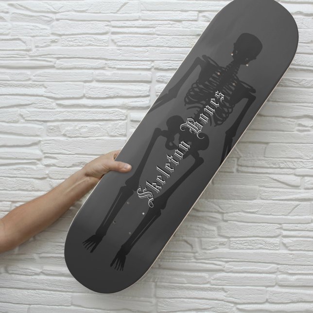 Cool Gothic Skeleton Bones Halloween Skateboard (Spooky Skeleton Skateboard with space for your name)