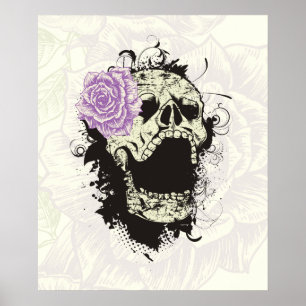 Cool gothic skull and purple rose custom poster
