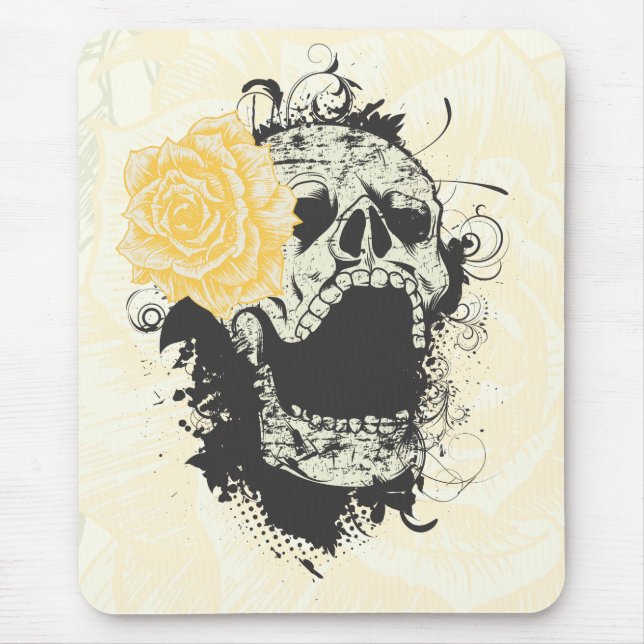 Cool gothic skull and yellow rose custom mousepad (Front)