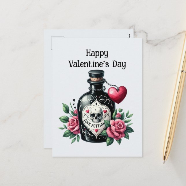 Cool Gothic Valentine love potion Holiday Postcard (Front/Back In Situ)