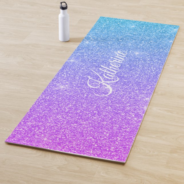 Cool Gradient Glitter Girly Script Name Yoga Mat (In Situ)