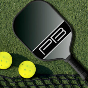 Cool Gradient Modern Double Initials Black Grey Pickleball Paddle