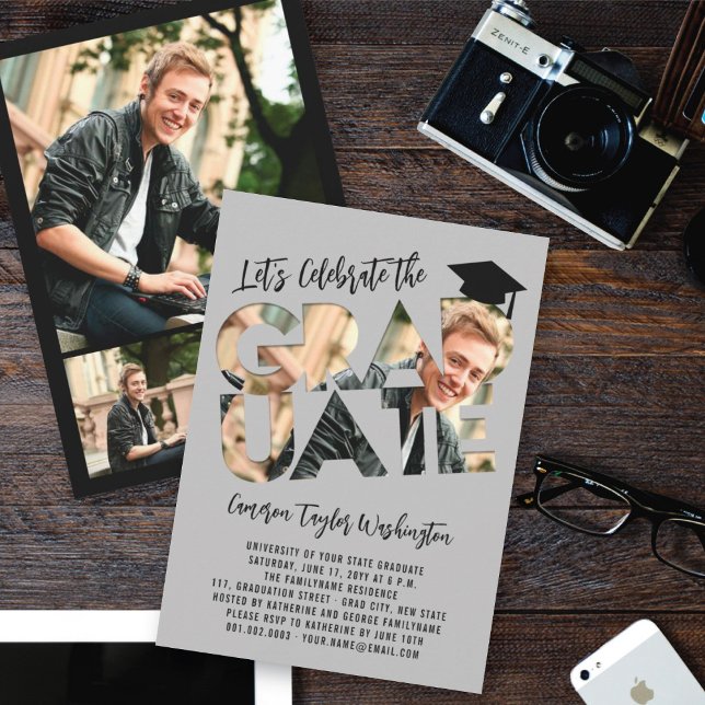 Cool Graduate Cutout Modern Graduation Photo Party Invitation (Creator Uploaded)