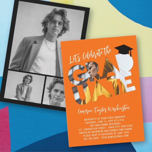 Cool Graduate Cutout Photo Modern Graduation Party Invitation (Creator Uploaded)