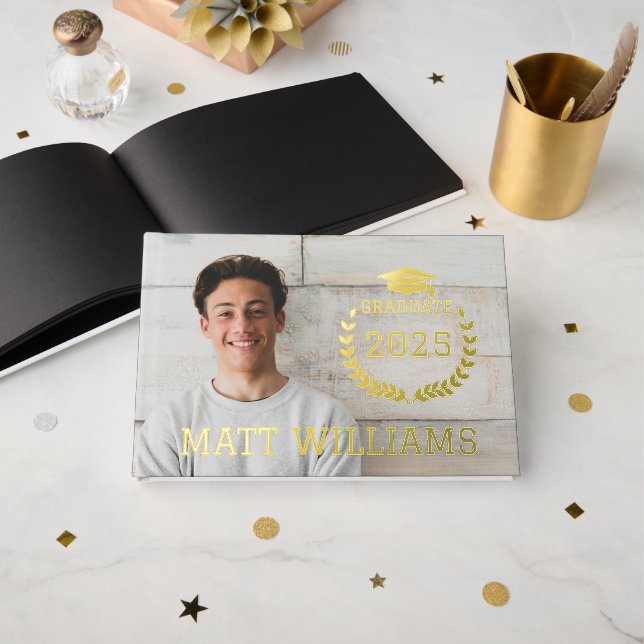 Cool Graduate Photo Keepsake Graduation Party Foil Guest Book (Front Open)