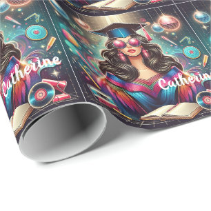 Cool Graduation Girl Disco Party Custom Wrapping Paper