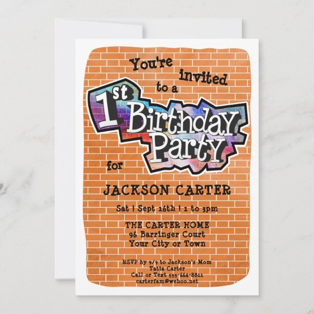 Cool Graffiti Art 1st Birthday Party Invitation (Front)