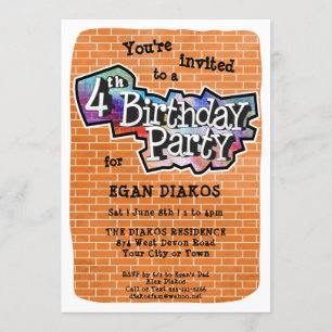 Cool Graffiti Art 4th Birthday Party Invitation