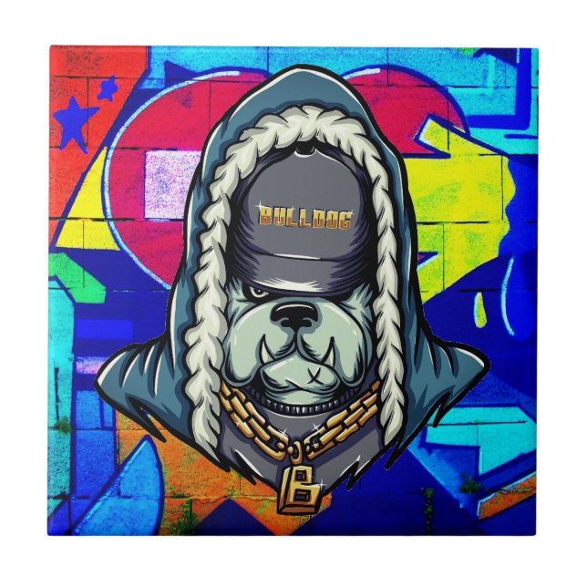 Cool Graffiti Hip Hop Bulldog Ceramic Tile (Front)