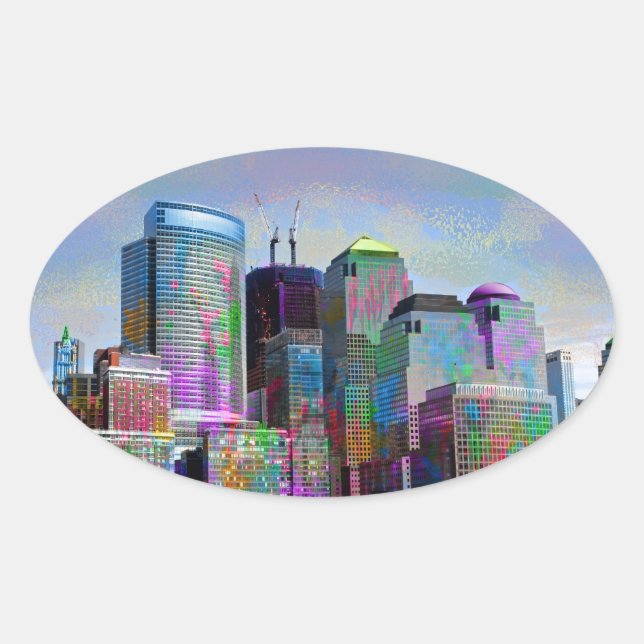 Cool graffiti splatters watercolours New York city Oval Sticker (Front)