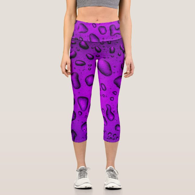 Cool Grainy Purple water drops Capri Leggings (Front)