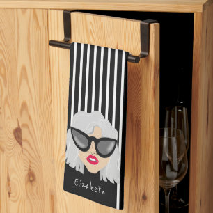 Cool Grandma with Glasses Custom Name Tea Towel