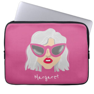 Cool Grandma Woman with Glasses Custom Name Laptop Sleeve