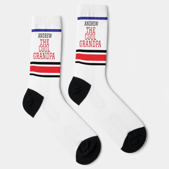 Cool Grandpa Personalised Red Blue Stripe White   Socks (Right)