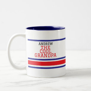Cool Grandpa Personalised Red Blue Stripe White   Two-Tone Coffee Mug