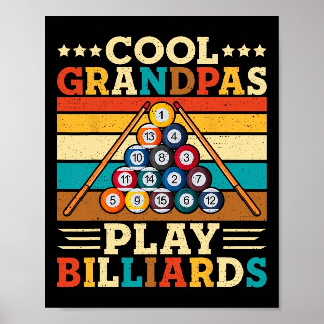 Cool Grandpas Play Billiards Retro Snooker Pool Pl Poster (Front)