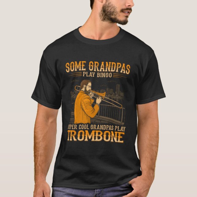 Cool Grandpas Play Trombone - Old Grungy Western S T-Shirt (Front)