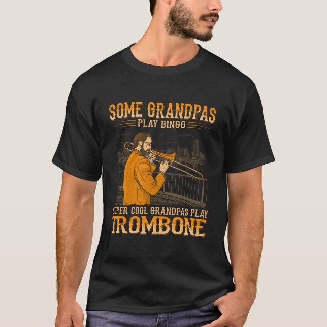 Cool Grandpas Play Trombone - Old Grungy Western S T-Shirt (Front)