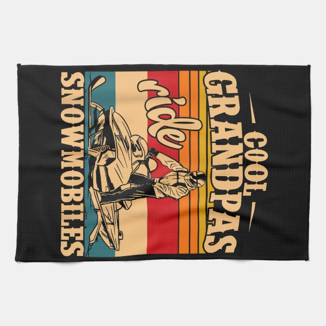 Cool Grandpas rides Snowmobiles Snowmobile Snowmob Tea Towel (Horizontal)