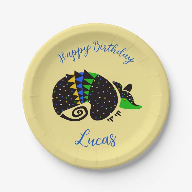  Cool graphic ARMADILLO - Happy Birthday -  Paper Plate (Front)