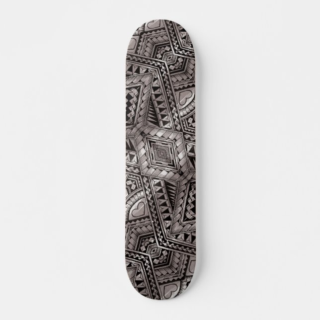 Cool Graphic Black and White Tribal Tattoo Pattern Skateboard (Front)