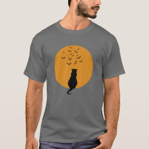 Cool Graphic Design Cat Watching The Moon Hallowee T-Shirt