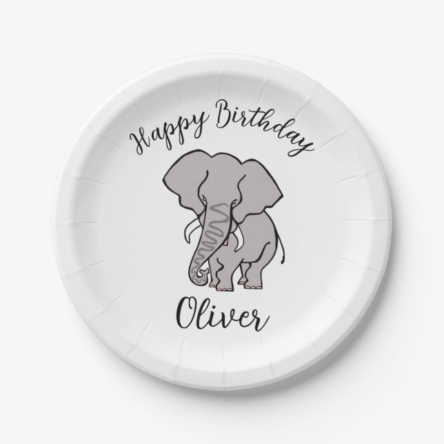 Cool graphic ELEPHANT - Happy Birthday - Party Paper Plate (Front)