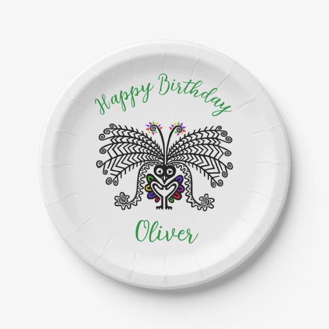 Cool graphic  LyreBIRD - Happy Birthday - Party  Paper Plate (Front)