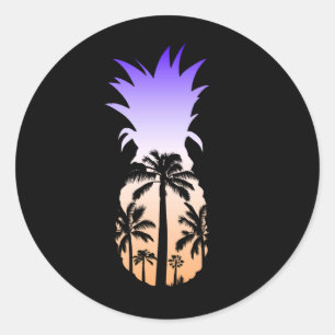 Cool Graphic Pineapple Sunset Palm Tree Beach Classic Round Sticker