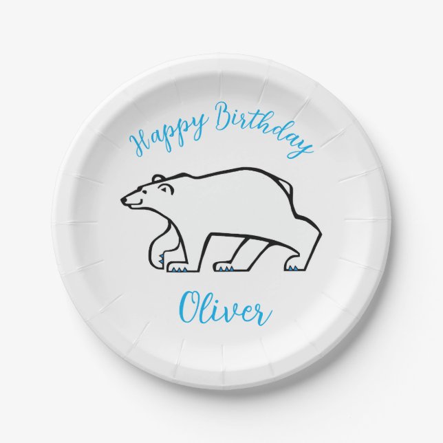  Cool graphic POLAR BEAR - Happy Birthday - Party  Paper Plate (Front)