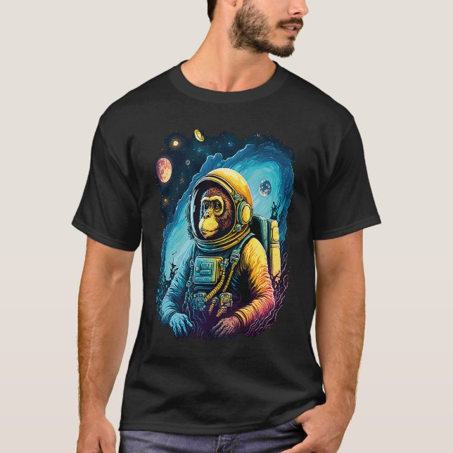 Cool Graphic Space Chimp Monkey Astronaut Cosmonau T-Shirt (Front)