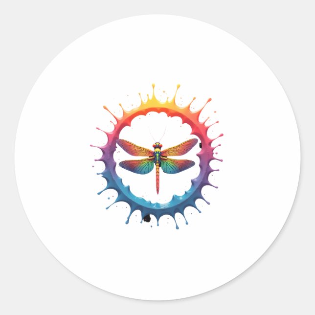 Cool Graphic Tie Dye Sunglasses Dragonfly Illustra Classic Round Sticker (Front)