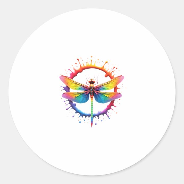 Cool Graphic Tie Dye Sunglasses Dragonfly Illustra Classic Round Sticker (Front)
