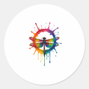 Cool Graphic Tie Dye Sunglasses Dragonfly Illustra Classic Round Sticker