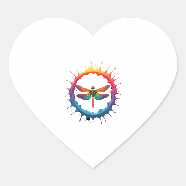 Cool Graphic Tie Dye Sunglasses Dragonfly Illustra Heart Sticker (Front)